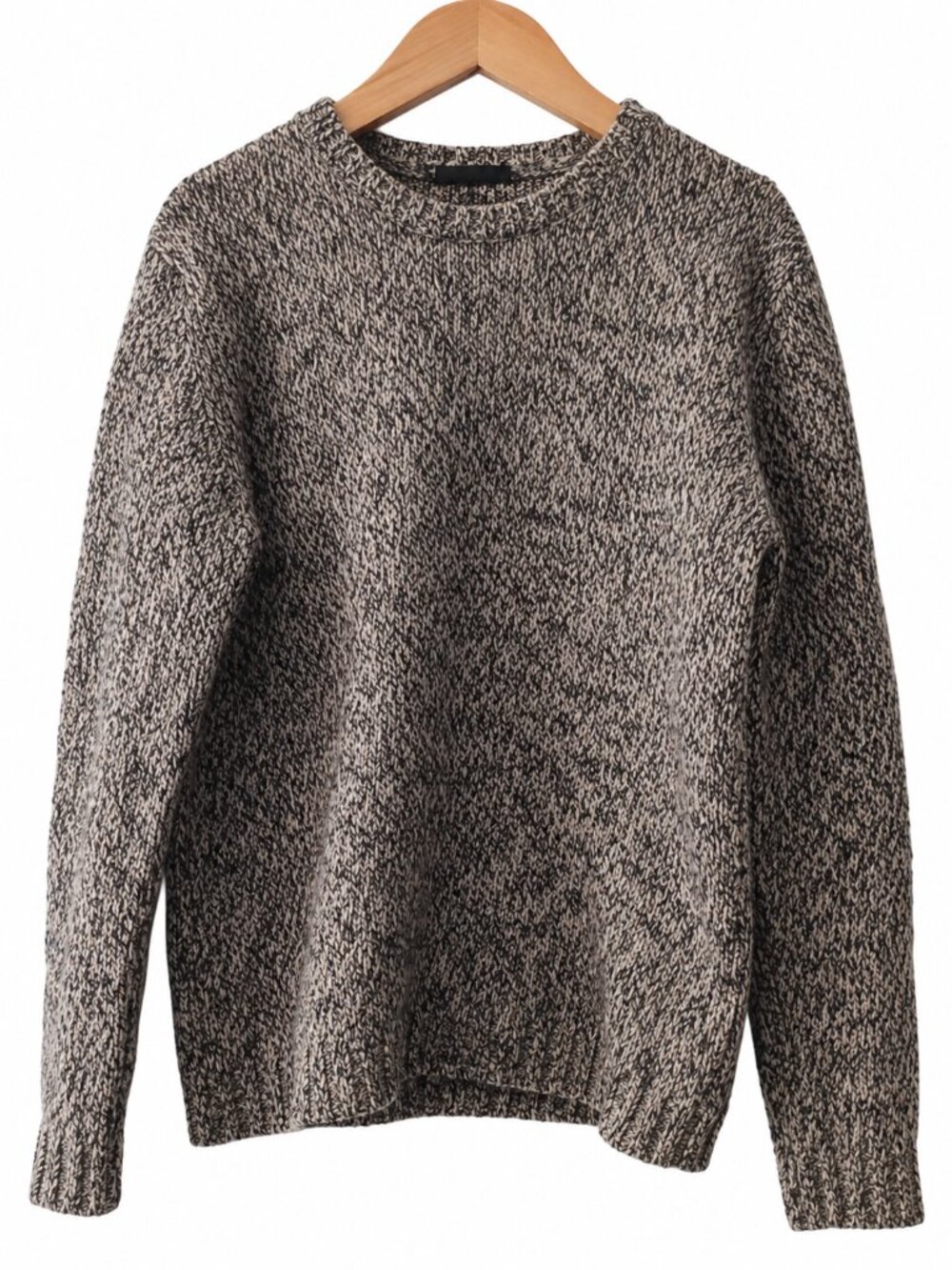 Magaschoni Man Black Cream Marled 100% Wool Crewneck Sweater Grandpacore L